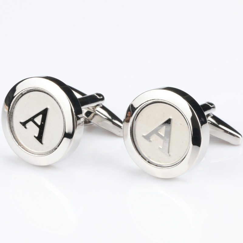 

Mens High Quality cufflinks silver Classic Mens Fashion Wedding Shirts Letter Cuff links A-R