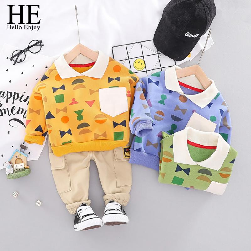 

HE Hello Enjoy Winter Baby Boys Clothing Sets Toddler Kids Thickened printed Sweatshirt+Pants Outfit roupa infantil Clothes, Beige