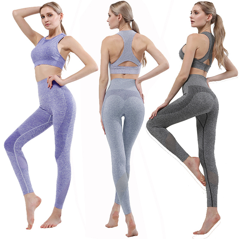 

Seamless Yoga Set Sport Outfit For Woman 2 Piece Gym Clothing Workout Set Women' Sports Vital Running Shirt, Blue