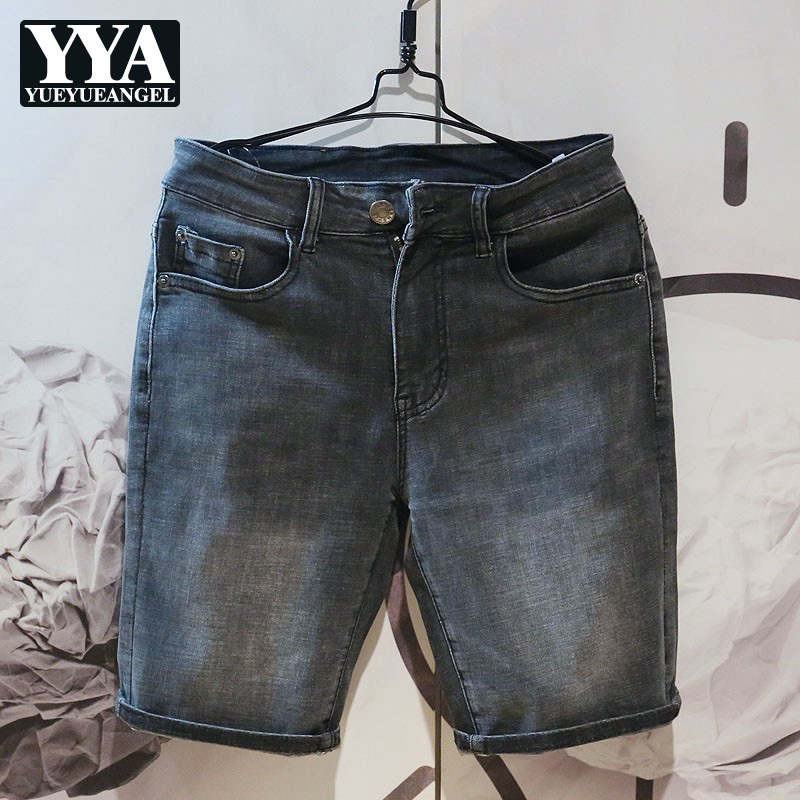 

Mens Straight Knee Length Denim Shorts Casual Streetwear Slim Fit Jeans Summer Stretchy Male Beach Shorts Cowboy Cargo Jeans, As photo