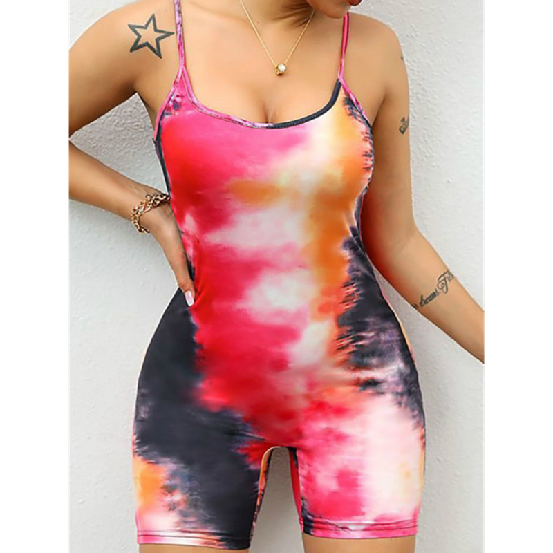 

Women Sexy Jumpsuit Sport Yoga Set Tie-Dye Shorts Sleeveless Workout Sportswear Gym Clothes Fitness Running Jumpsuit, Blue
