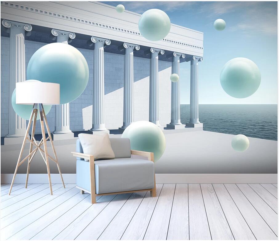 

3d wall paper sticker custom photo Roman column abstract architectural space sphere 3d background wall Home interior wall paper 3d, Non-woven wallpaper