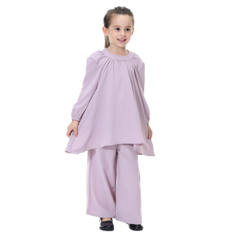 

Ramadan Muslim Girls Abaya Two-piece suit lace-up Tops and Pants Kids Turkey Prayer Khimar Burka Islamic Moroccan Kaftan summer