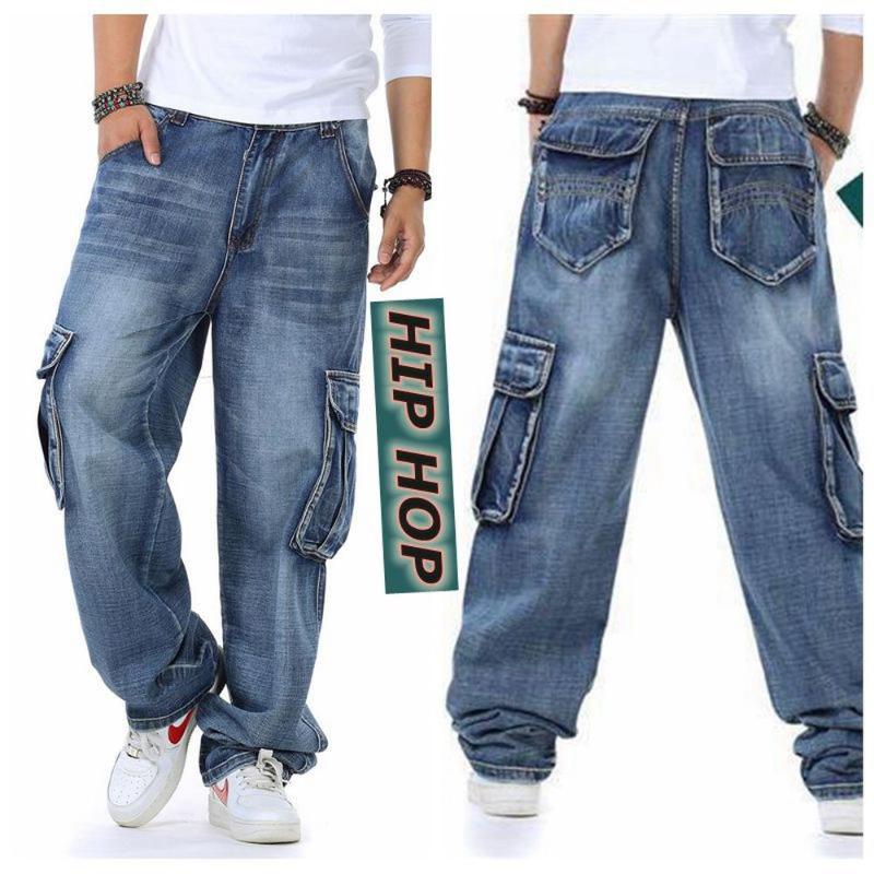 

Mens Streetwear Skateboard Stonewash Hip-Hop Jeans Cargo Pants Denim Baggy Loose Oversize 4Colors Plus Size