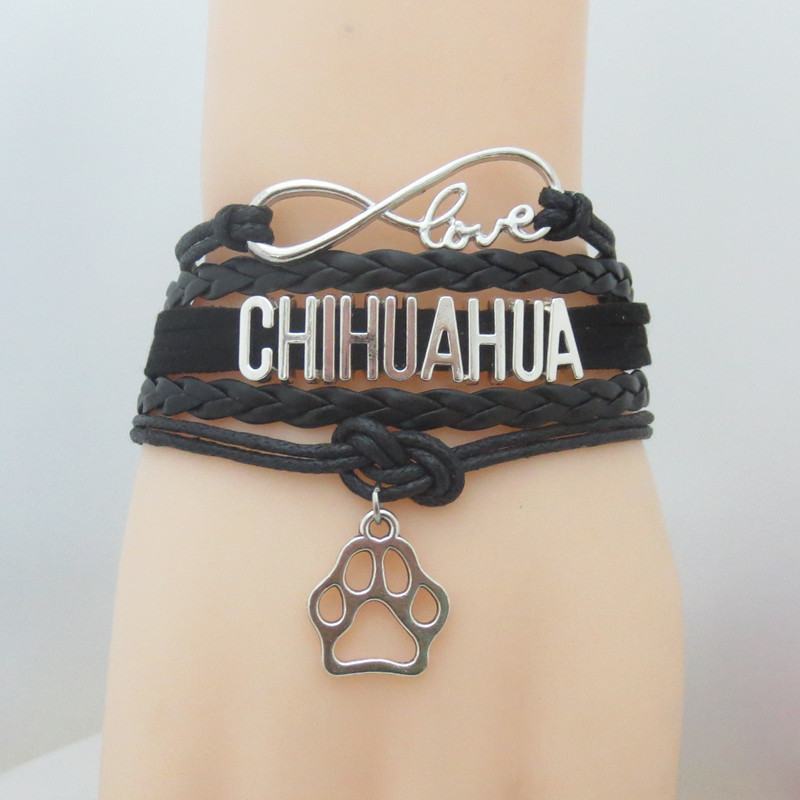

Fashion Love Chihuahua Bracelet Dog Pet Paw Charm Leather Bracelets Bangles Best Dog Jewelry