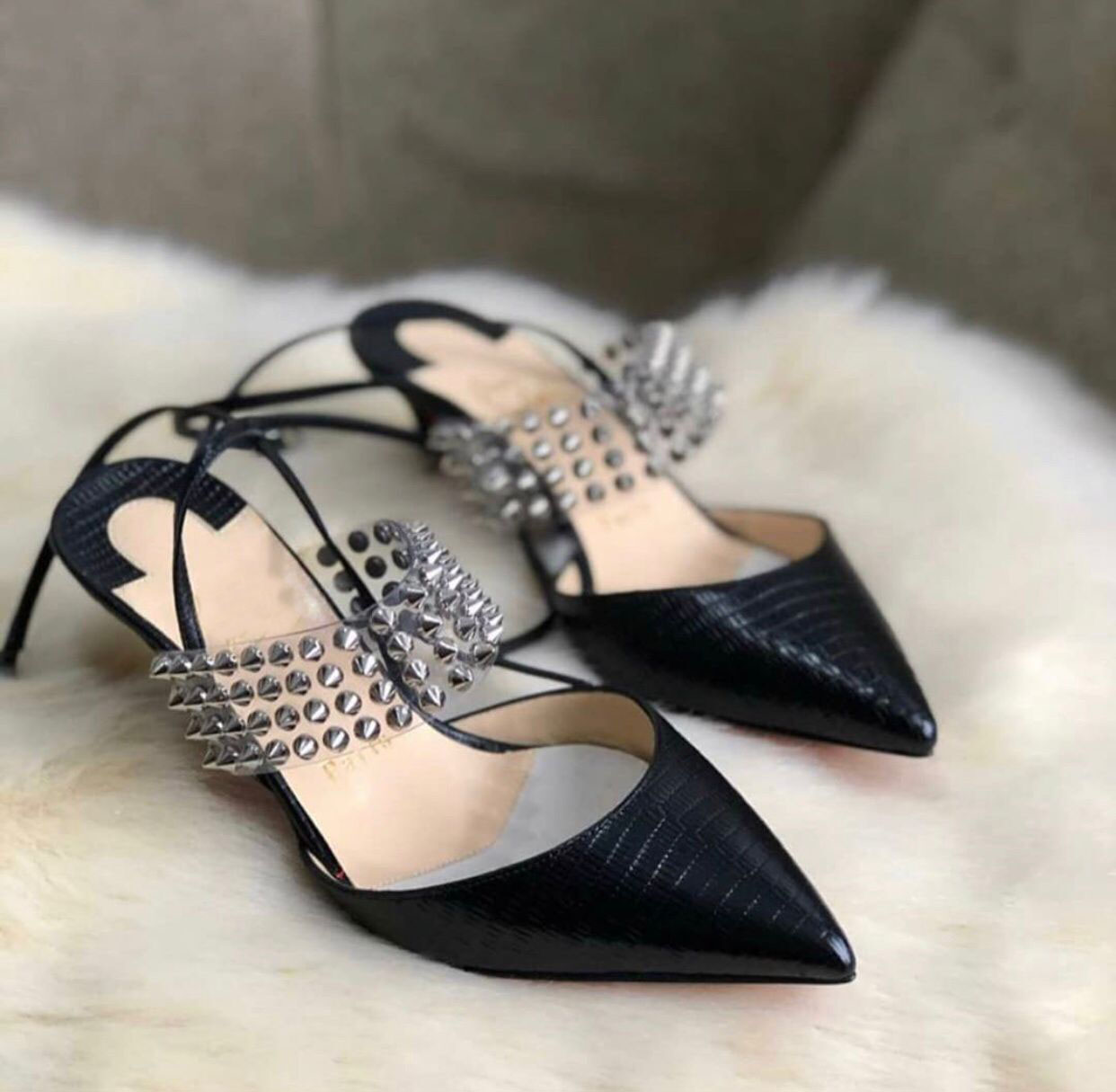 

Original Box] Luxury Women's High Heels Levita Ankle Strap Slingback Sexy Sandals Point Toe Pumps PVC Lady Party Wedding EU35-43