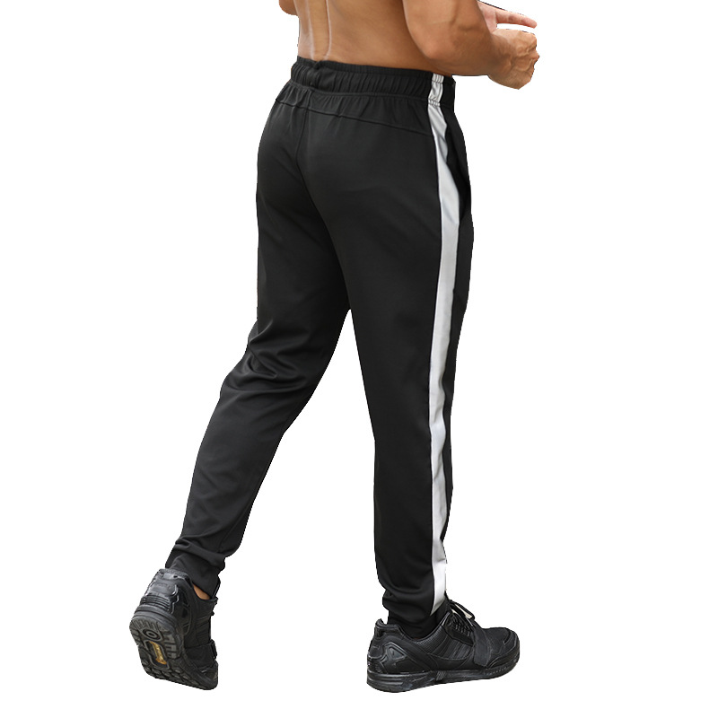 

2020 Autumn New Mens Sports Pants Running Gymnastic Pants Quick-Drying Gym Fitness Sweatpants with Zip Pockets Reflective Stripe, Black