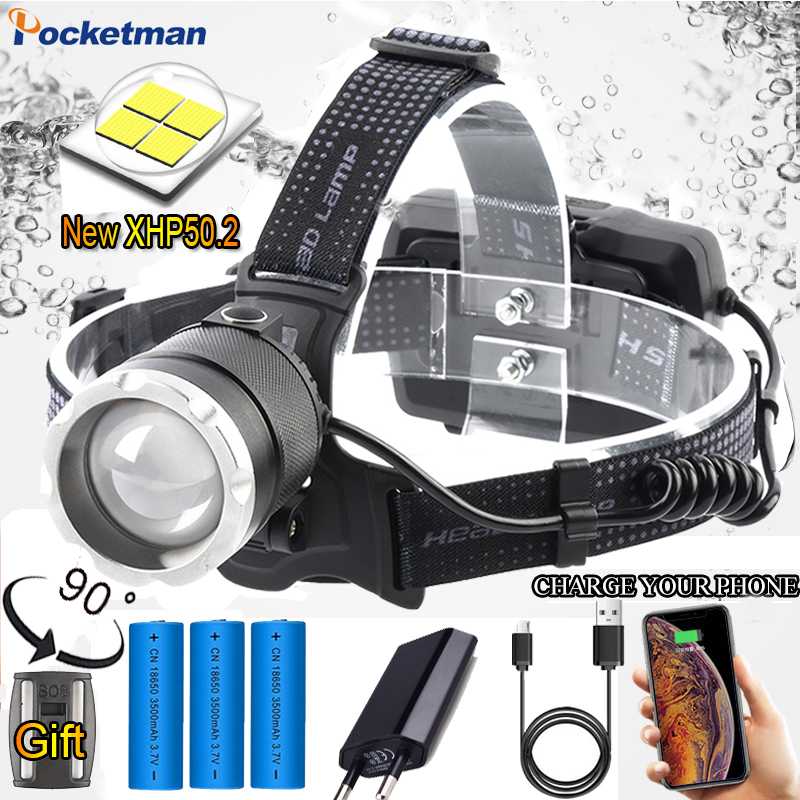 

Heat dissipation Headlight USB Rechargeable P50 Induction LED Headlamp Fishing Head Light Lamp Lantern Waterproof By Battery