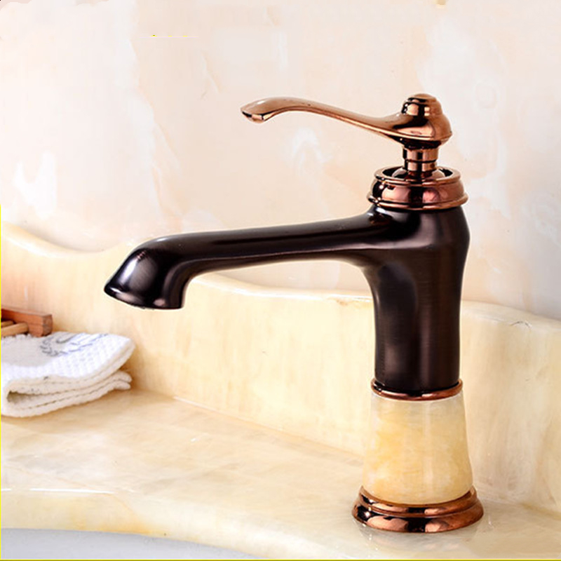 

LIUYUE Basin Faucets Black Bronze Brass Large Round Mouth Type Outlet Bathroom Basin Mixer Faucet Cold Hot Water Sink Mixer Taps