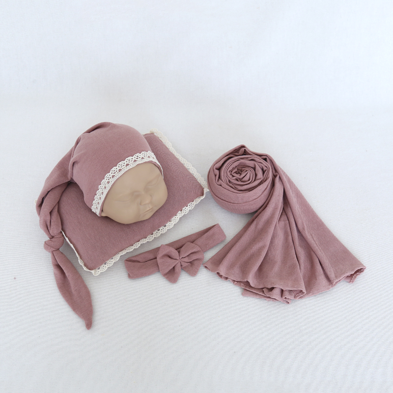 

2020 New Newborn ICE Cotton Wrap + Pillow + Hat Headband Four-piece Suit Soft And Comfortable Photo Props For Boy And Girl, As photo