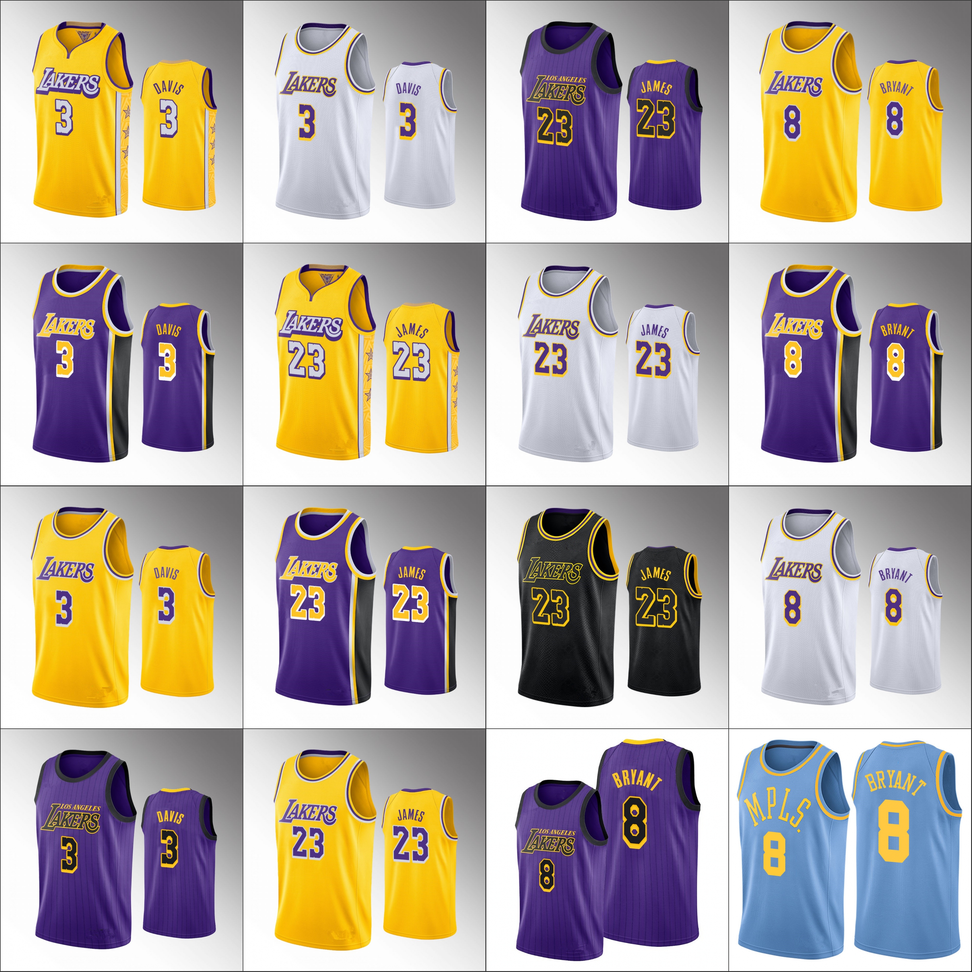 

Men's Los Angeles Lakers Kobe Bryant LeBron James Anthony Davis NBA 2019-20 Jerseys, Black