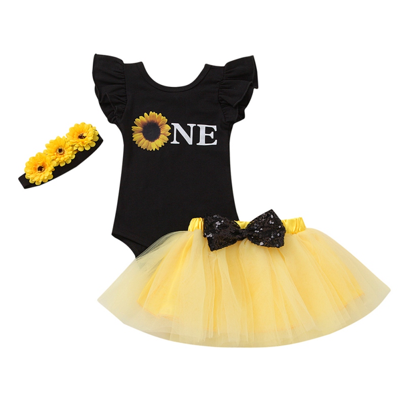

3Pcs Newborn Baby Girl Clothes Infant Sleeveless Romper Top Tutu Skirts Headband Toddler Baby Clothing Summer Outfits Set, Black