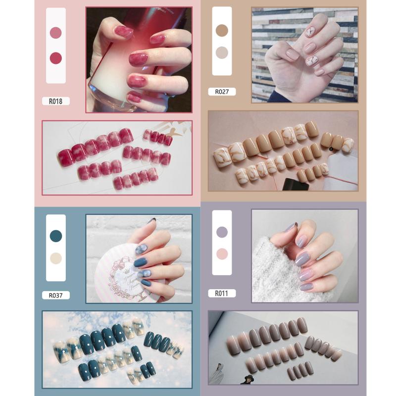 

24pcs/set Artificial Nails with Glue Fake Nails Ocean Artificial Nail Tips False Art Marble Blue Designs Diy Nail Dropship, R035