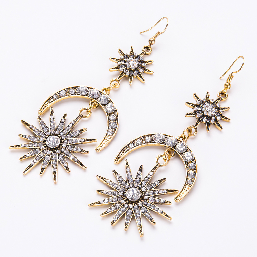 

EH7865 exaggerated star half moon diamond multi-layer earrings women's tassel long earring