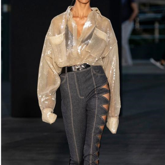 

Cakucool fashion women 2020 full sequins long sleeve blouse turn-down collar loose large shirt blusa apricot gold new