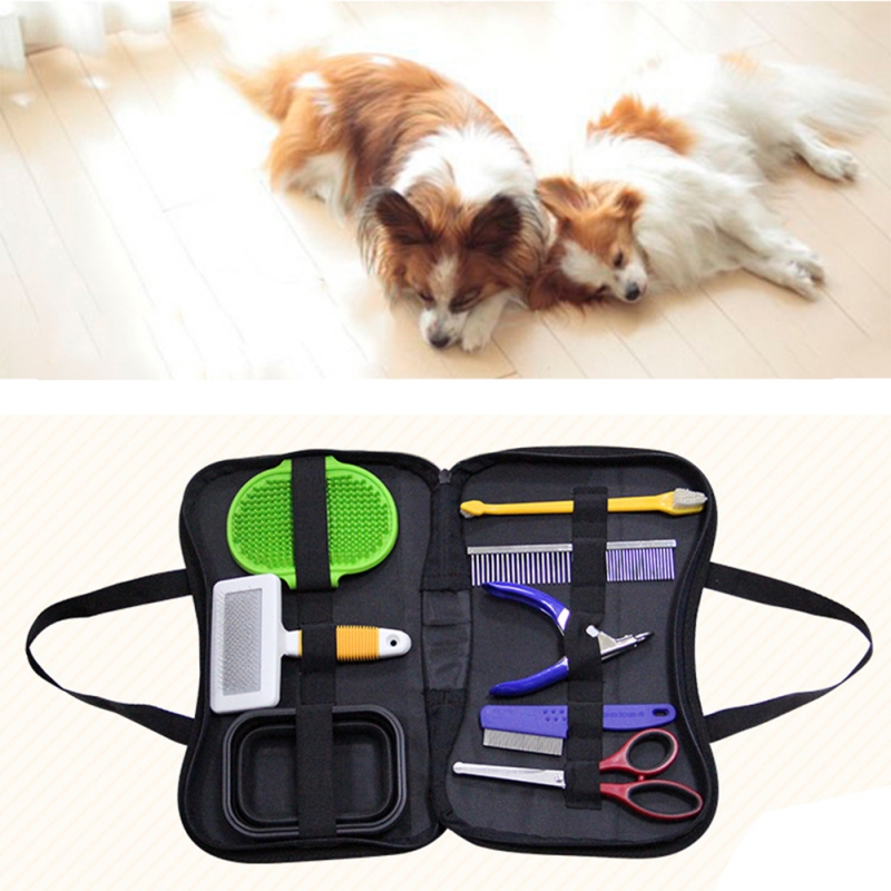 

8PCS Pet Grooming Tools Set Dog Travel Outdoor Comb Brush Box Nail Clippers Set