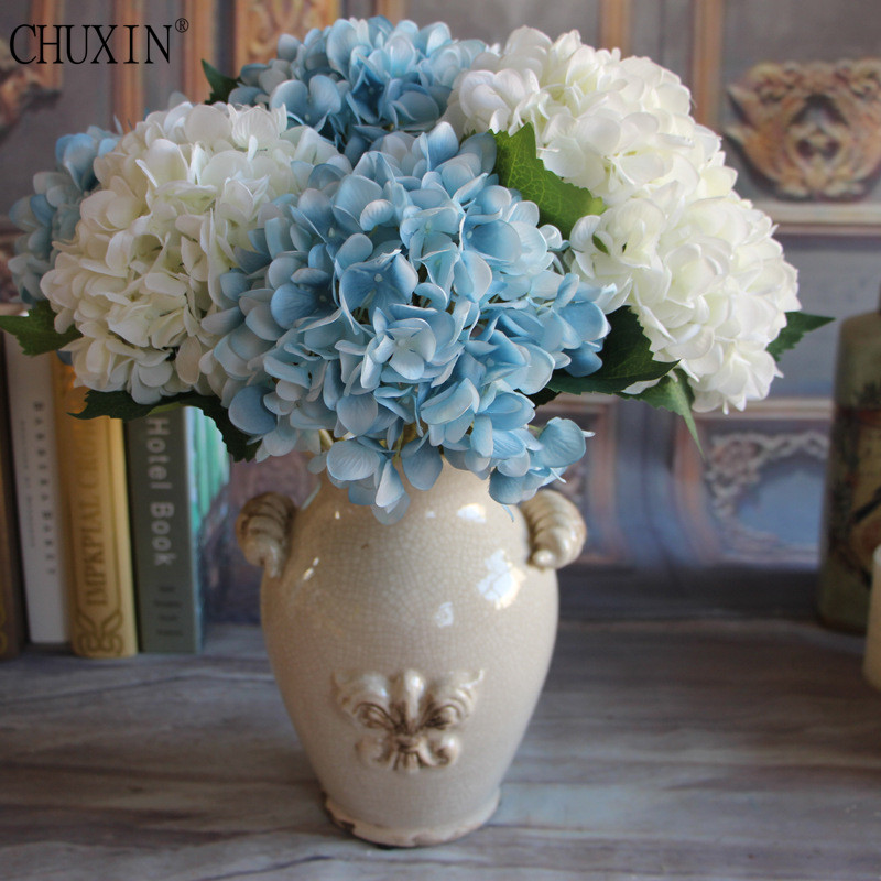 

NEW 6pcs 45cm Artificial Flowers Hydrangea Silk Flower For Wedding Home Decoration Party Garden Decor 7 Colors, Beige