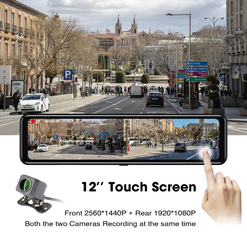 

OLPAY 12 Inch 4K 2160P Car DVR Hisilicon CPU Dual Sony Lens FHD Car Camera Dash Cam Video Recorder RearView Mirror Registrar