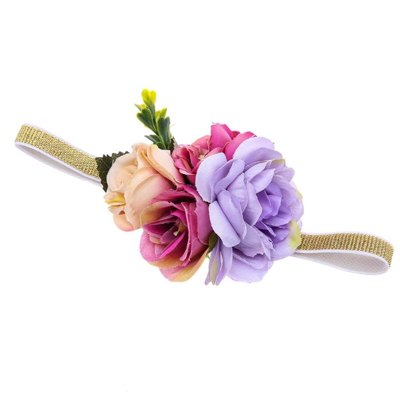

M MISM Garland Lovely Big Flower Wreath Headband Floral Newborn Baby Girls Child Elastic Hair Band Kids Holiday Hair Accessories, Beige