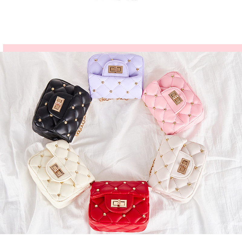 

Baby Girls Mini Rivets Tote Bag Kids Designer Messenger bags Child Stylish Chain Handbag Girls Shoulder Bag Kids New Purse, Black