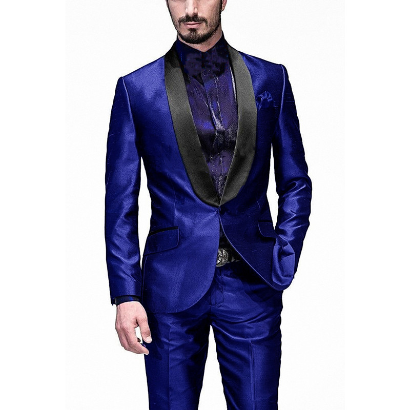 

Newest Men Suits Shiny Royal Blue Groom Tuxedos Shawl Black Lapel Groomsmen 2 Pieces Wedding Best Man ( Jacket+Pants+Tie ) C988, Red