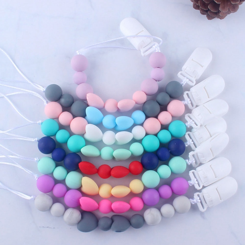 

Newborn Nipple Holder Baby Care Product Silicone Wooden Beads Baby Pacifier Clip Anti-Lost Chain Infant Pacifier Chain Toys