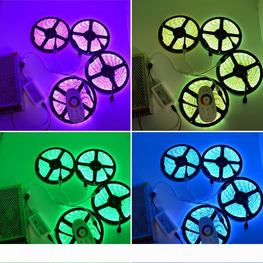 

5M 10M 15M 20M DC12V 5050 RGB Flexible led strip lights ip20 ip65 remote controller Tape packing + power supply + dc connector