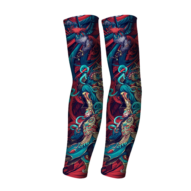 

Ice Silk Sunsn Sleeve Seamless Flower Arm Tattoo Sweat Absorption Breathable Ice Sleeve Fashion UV Protection Guard, As pic