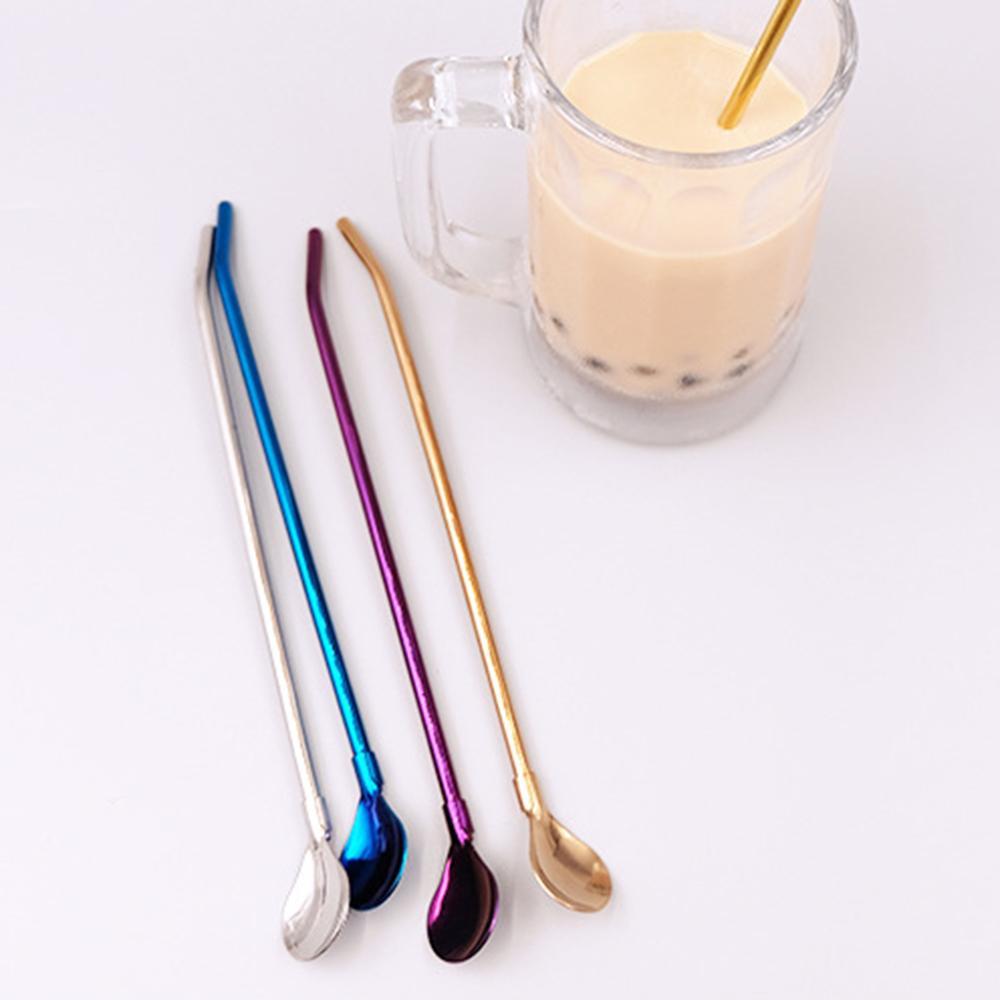 

US STOCK! Creative Beverage Sand Ice Mixing Spoon 304 Stainless Steel Straw Spoon Mate Teaspoon Coffee Spoon Drinking Straw fy4147