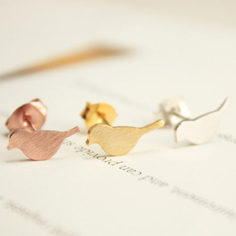 

Gold Silver small vivid bird pattern Stud Earrings Cute Crane Tiny baby bird earrings stud Animal jewelry for girl, Golden;silver