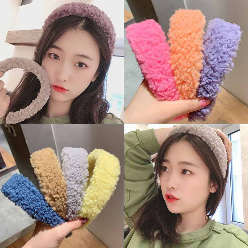 

New Sweet Candy Color Faux Fur Thick Headband Autumn Winter Warm Hairband Plush Wide Hair Hoop Headbands Women Hair Accessories