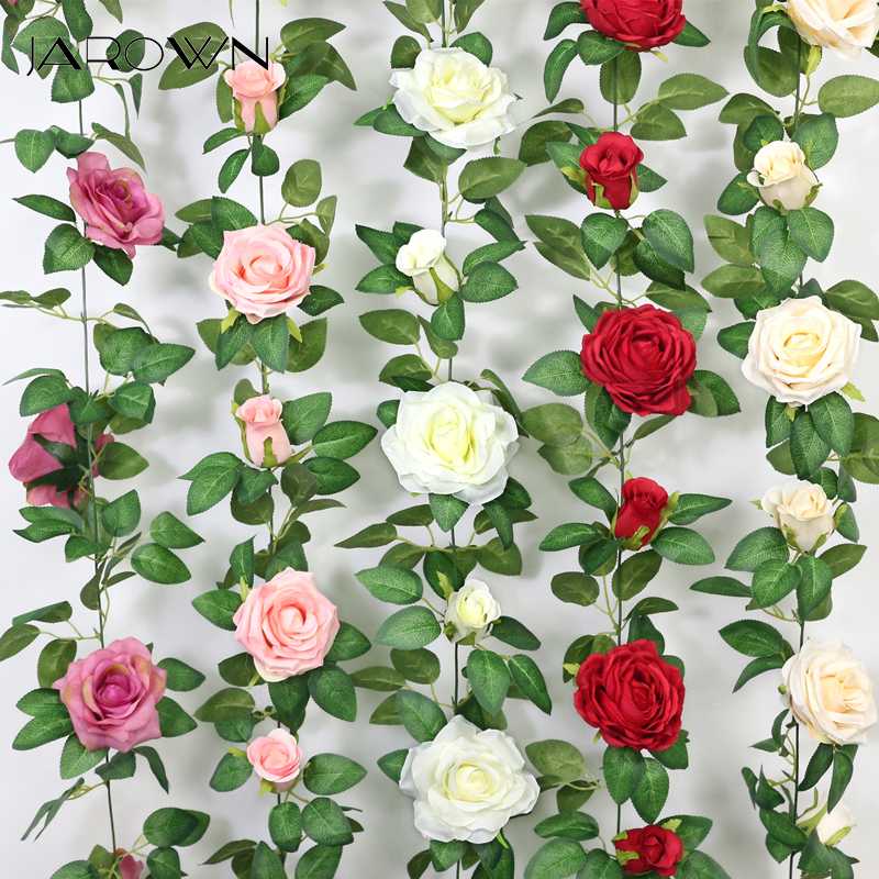 

JAROWN Artificial 2m Multi Flower High Quality Rose Vine Fake Flower European Rose Home Wall Hanging Rattan Wedding Decor Flores