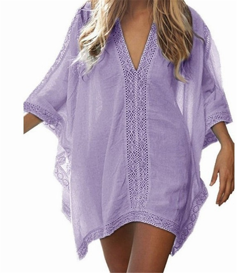 Women Beach Wear Cover Up Swimwear Bathing Suits Summer Mini Dress Loose Solid Cover Ups Free Size-image-414691911