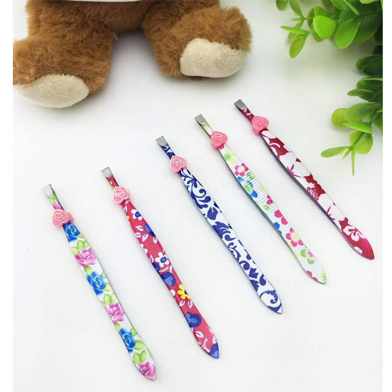 

Flower printed solating Slant Eyebrow Eyelash Tweezers Beauty Instrument Eyebrow extension tweezers Eyelash Tweezers Beauty tools
