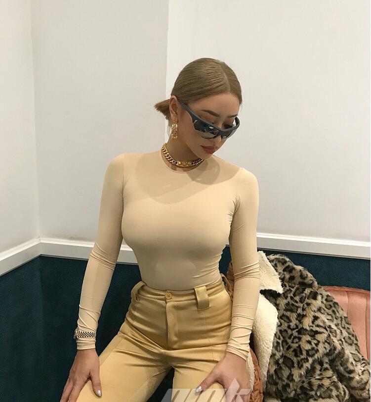 

5 Colors Gray Black Nude Solid Basic Skinny Shirt Long Sleeve Sexy Bodysuit Women Bodycon Romper Femme Autumn Jumpsuit Body Suit CX200718