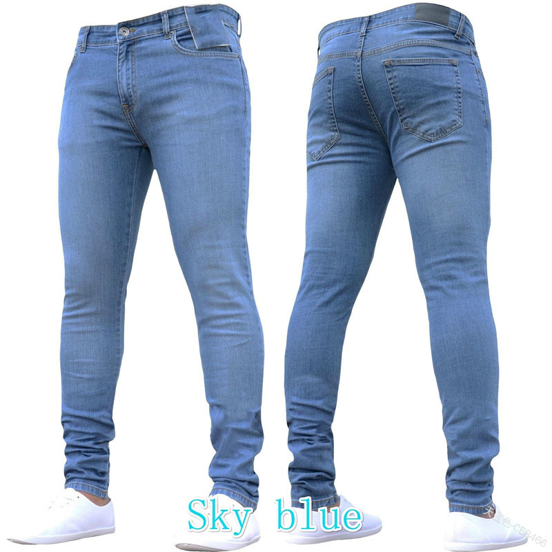 

2020 New Men' solid color tight denim pants casual trousers, Black