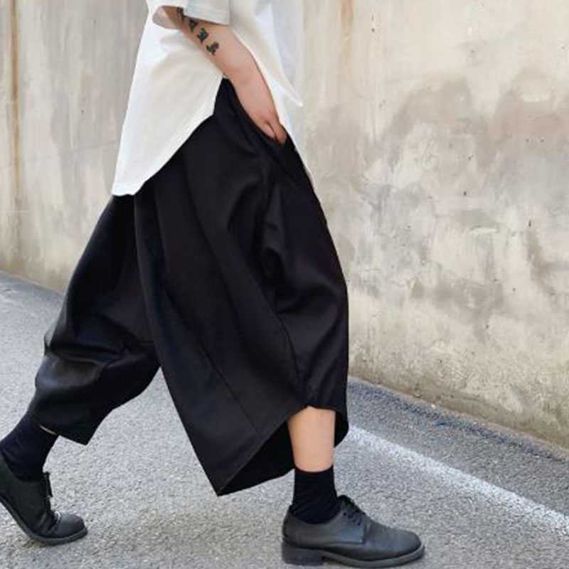 

Men Dark Black Loose Harem Pant Japan Streetwear Hip Hop Punk Casual Pant Male Skirts Trousers