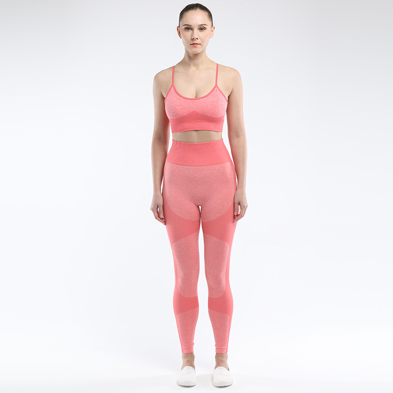 

2pc/Set Seamless Yoga Set Women Fitness Clothing Sports Suits Sportswear Gym Leggings Padded Strappy Sports Bra Workout Set, Black