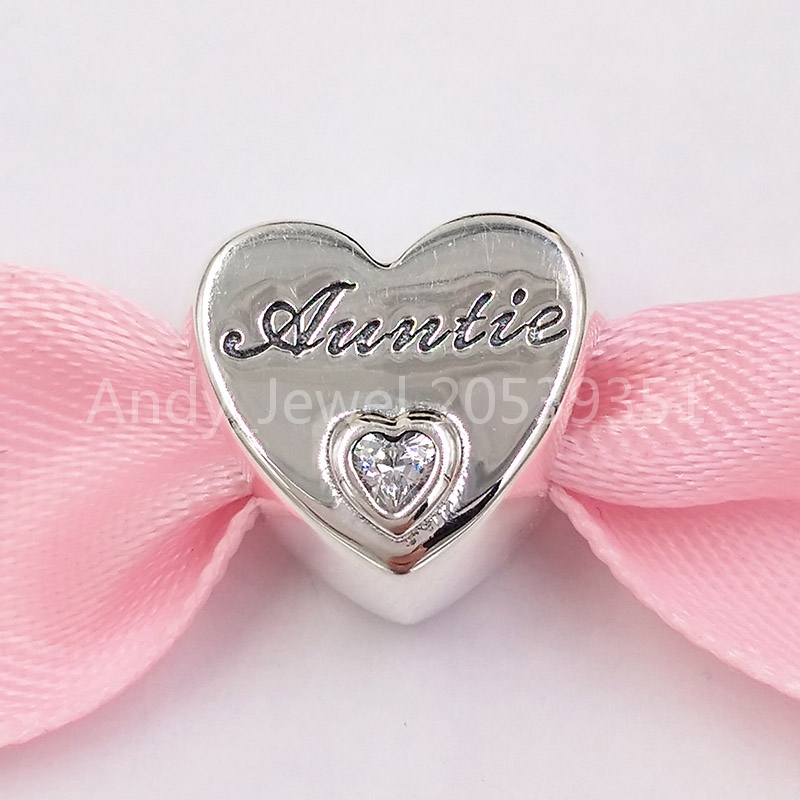 

Authentic 925 Sterling Silver Beads Auntie Love Heart Charm Charms Fits European Pandora Style Jewelry Bracelets & Necklace 798261CZ