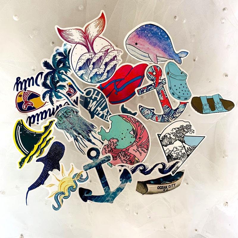 5 Sets=250PCS Surf Beach Surfing Cartoon Waterproof Sticker Suitcase Electric Car Skateboard PVC Car Sticker-image-563048438