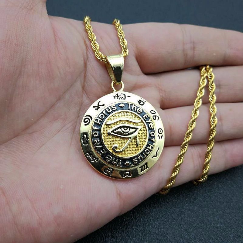 

Men and Women Ancient Egypt Horus Eye Amulet Gold Stainless Steel Pendant Necklace Jewelry, Silver