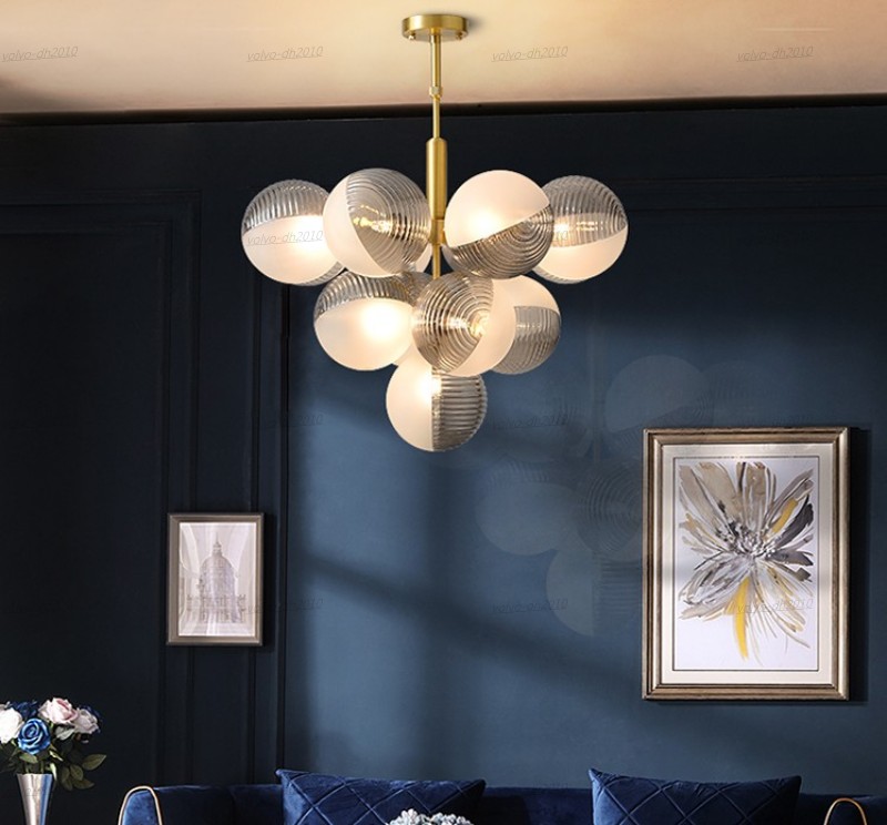 

Designer Creative Personality Bubble Ball Chandelier Light Luxury Living Room Bedroom Dining Room Simple High Grade Copper Pendant Lamps