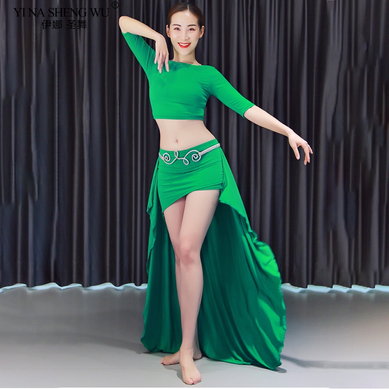 

Women Belly Dance Practice Costume Sets Sexy Modal Top Long Skirt Clothes 2pcs Oriental Dance Beginners Suits Performance Wear, Waist chain