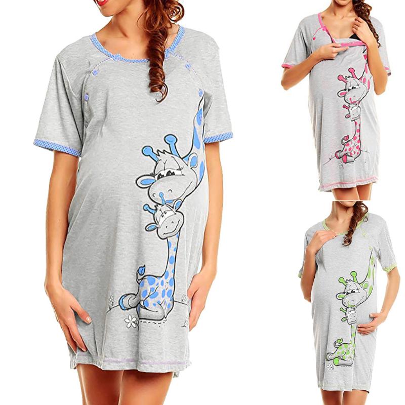 

Maternity Dress Short Sleeve Cartoont Giraffe Print Women Pregnant Clothes Nightgown Pregnancy Breastfeeding Dresses Loose, Pk