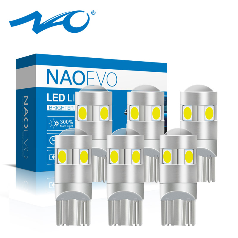 

NAO 6x W5W led Lamp t10 LED Bulb Auto Lights Super Bright 1.6W 3030 SMD 194 168 12V 6000K White Amber Red Car Reading Lights, As pic