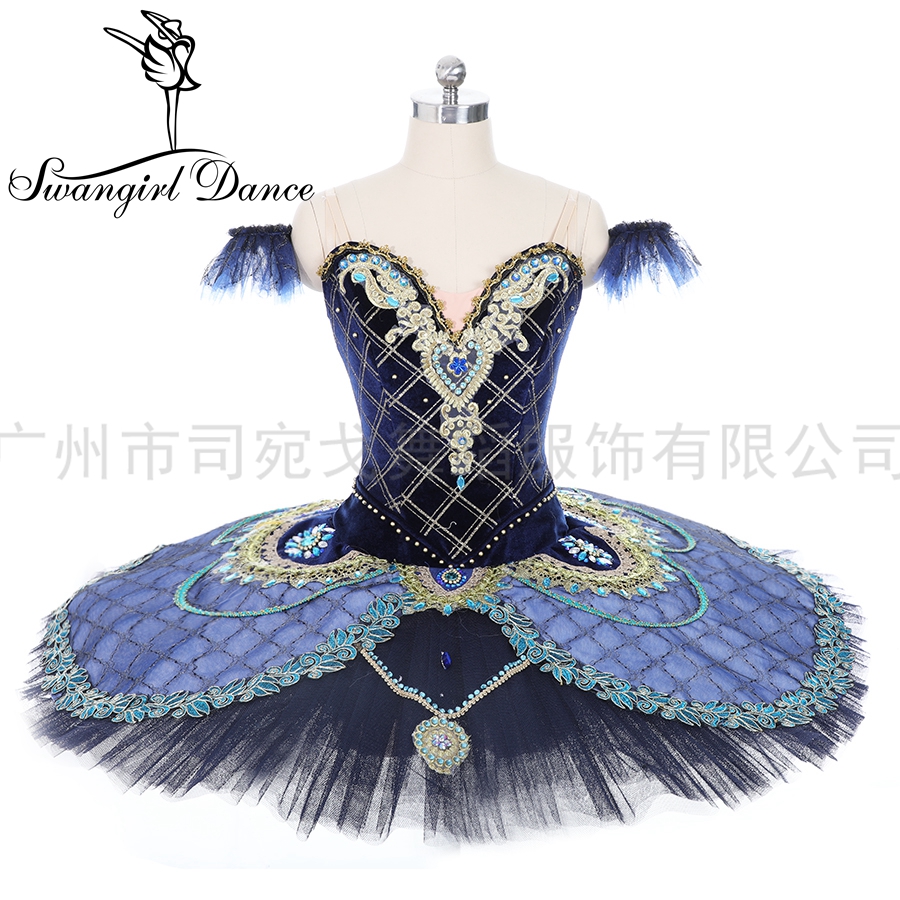 Sammet bodice ballet tävling kostym mörkblå ballerina klänning klassisk pannkaka tutu professionell ballett tutu bt2014