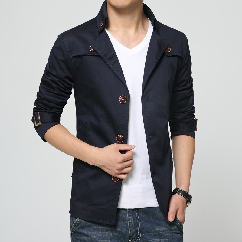 

iSurvivor 2020 Men's Autumn Loose Youth Popular Stand Collar Loose Short Cotton Trench Coat Plus Size, Khaki