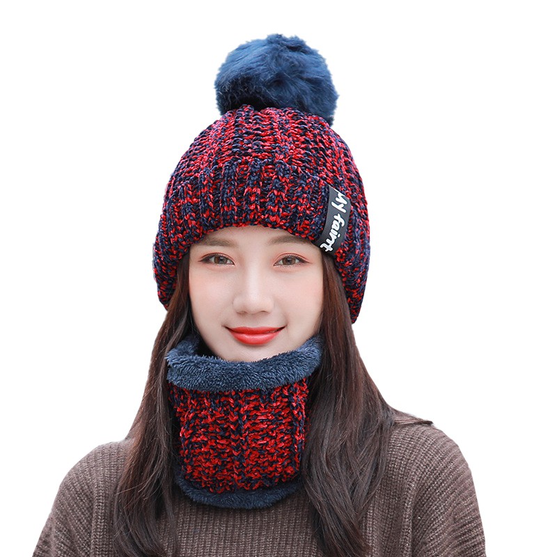 

Women Knit Beanie Hat Pompom Winter Windproof Warm Ski Cycling Cap Scarf Set