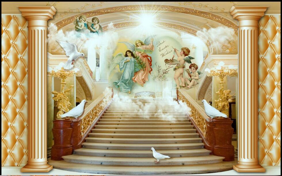 

3d wallpaper custom photo mural on the wall European Roman Column Angel Stairs background decor 3d wall murals wallpaper for living room, Non-woven wallpaper