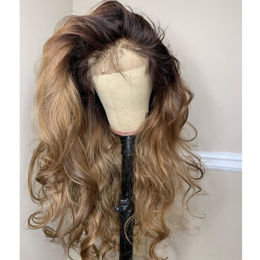

Mayaslia Ombre Dark blonde 360 Frontal Human Hair Wigs 13X6 transparent Lace Front Wig Body Wave Remy Full laces for Women 180 Density Pre Plucke Bleach Knots, As picture color